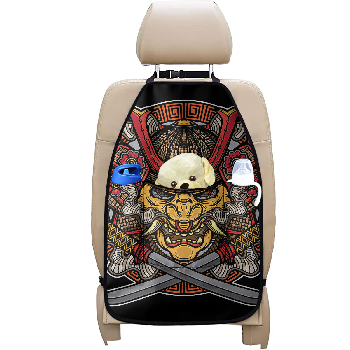 Japanese Samurai Mask Print Car Seat Organizers
