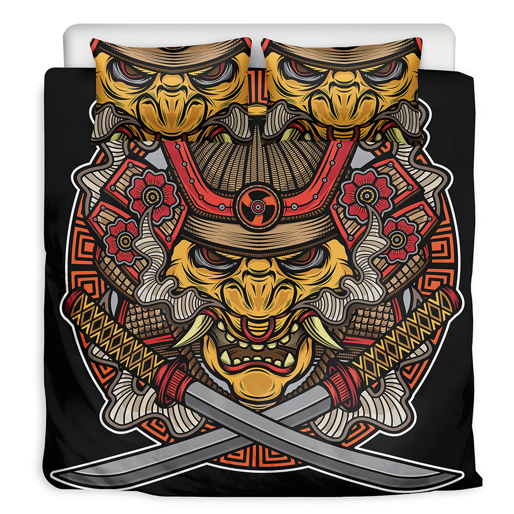 Japanese Samurai Mask Print Duvet Cover Bedding Set