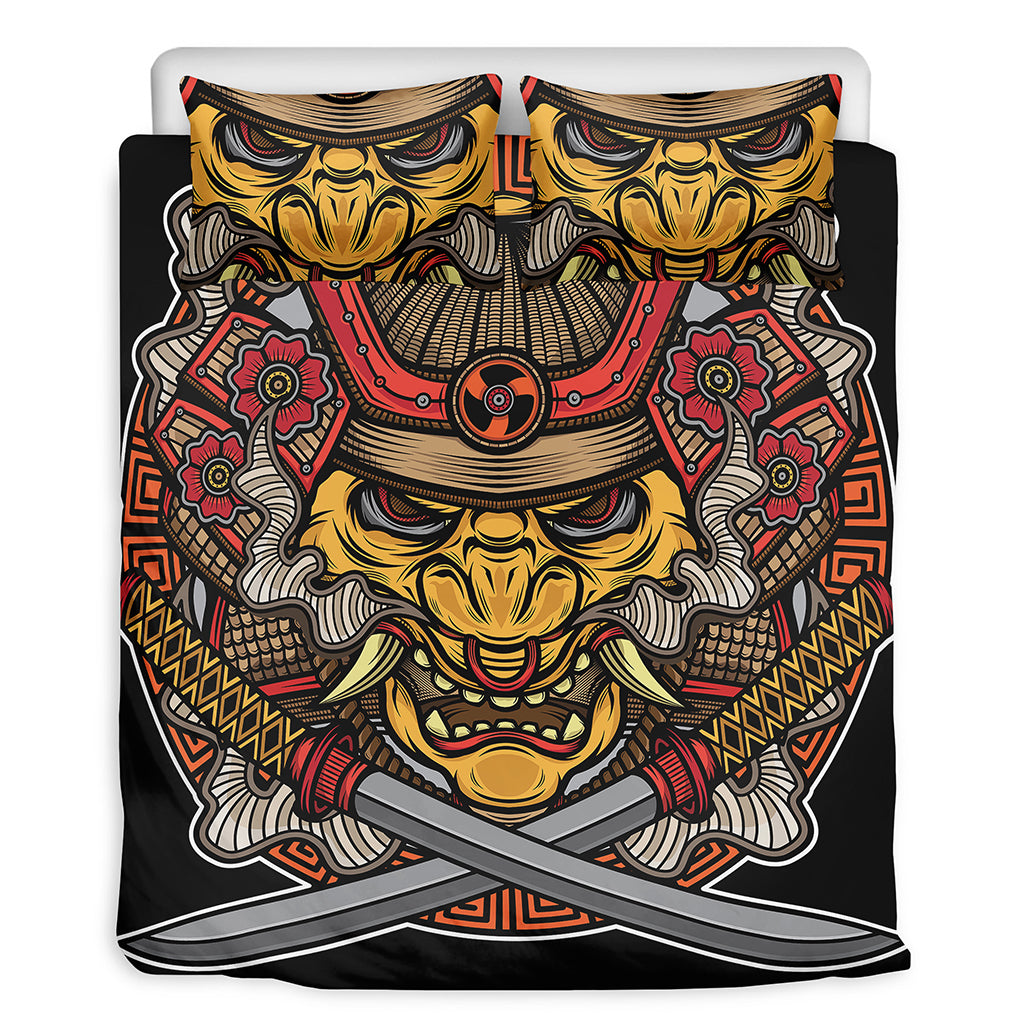 Japanese Samurai Mask Print Duvet Cover Bedding Set