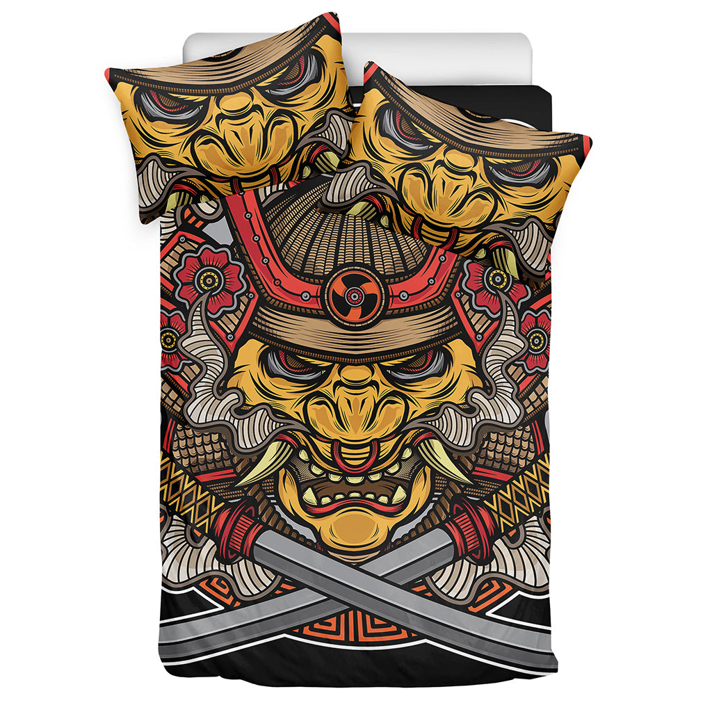 Japanese Samurai Mask Print Duvet Cover Bedding Set