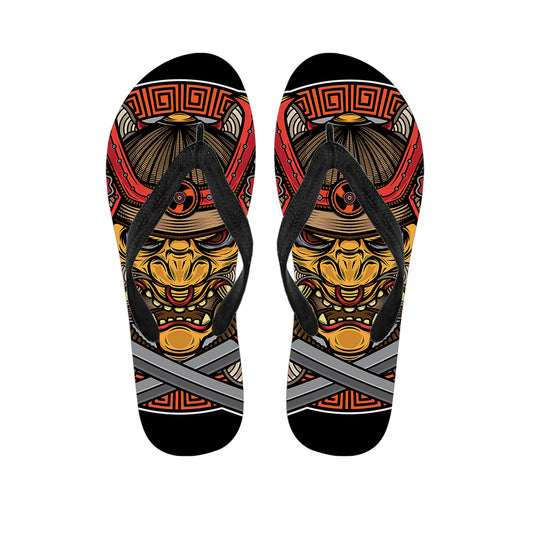 Japanese Samurai Mask Print Flip Flops