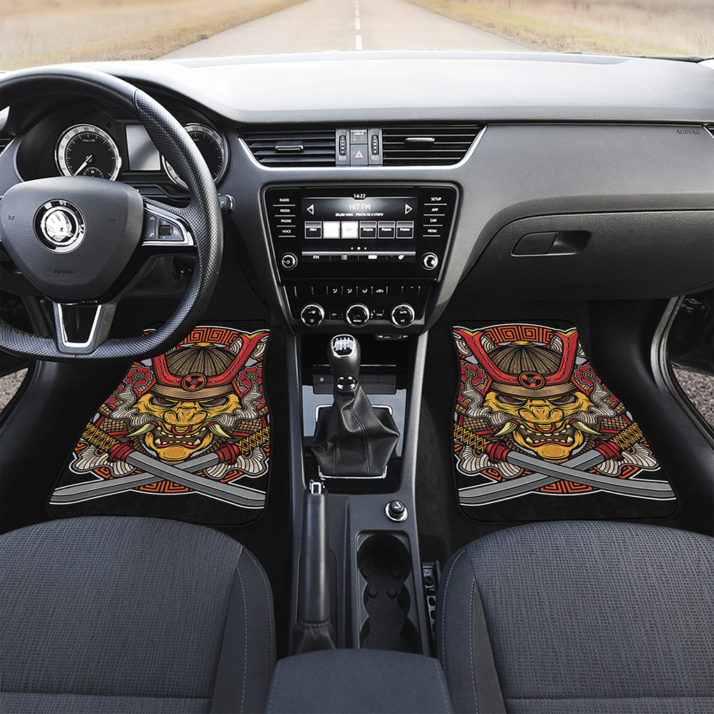Japanese Samurai Mask Print Front and Back Car Floor Mats
