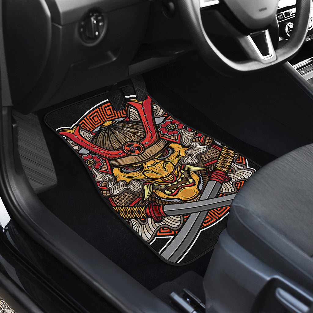 Japanese Samurai Mask Print Front and Back Car Floor Mats