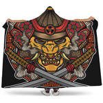 Japanese Samurai Mask Print Hooded Blanket