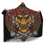 Japanese Samurai Mask Print Hooded Blanket