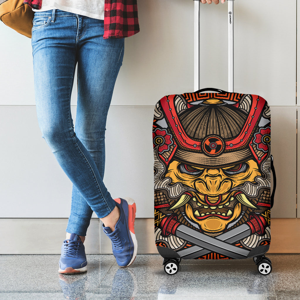 Japanese Samurai Mask Print Luggage Cover