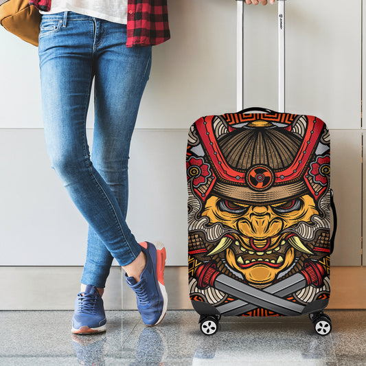 Japanese Samurai Mask Print Luggage Cover