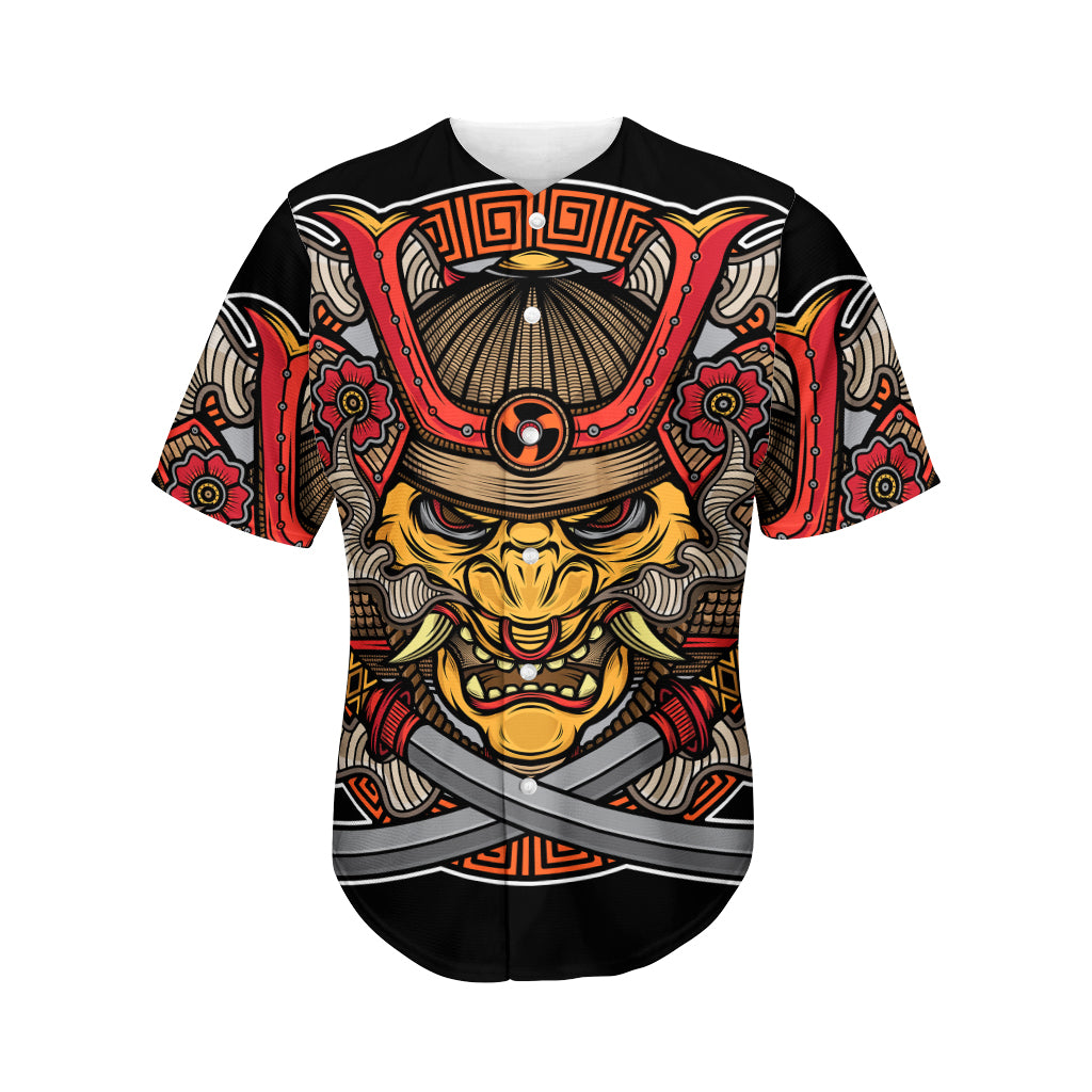 Japanese Samurai Mask Print Men's Baseball Jersey