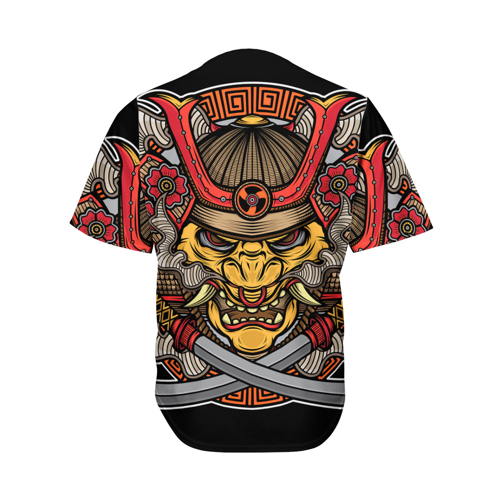 Japanese Samurai Mask Print Men's Baseball Jersey