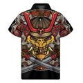 Japanese Samurai Mask Print Men's Short Sleeve Shirt