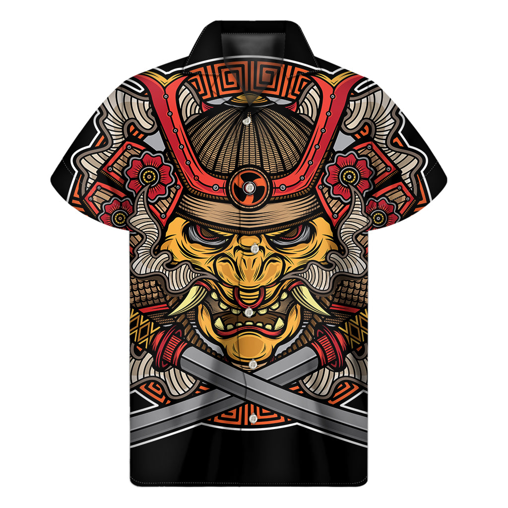 Japanese Samurai Mask Print Men's Short Sleeve Shirt