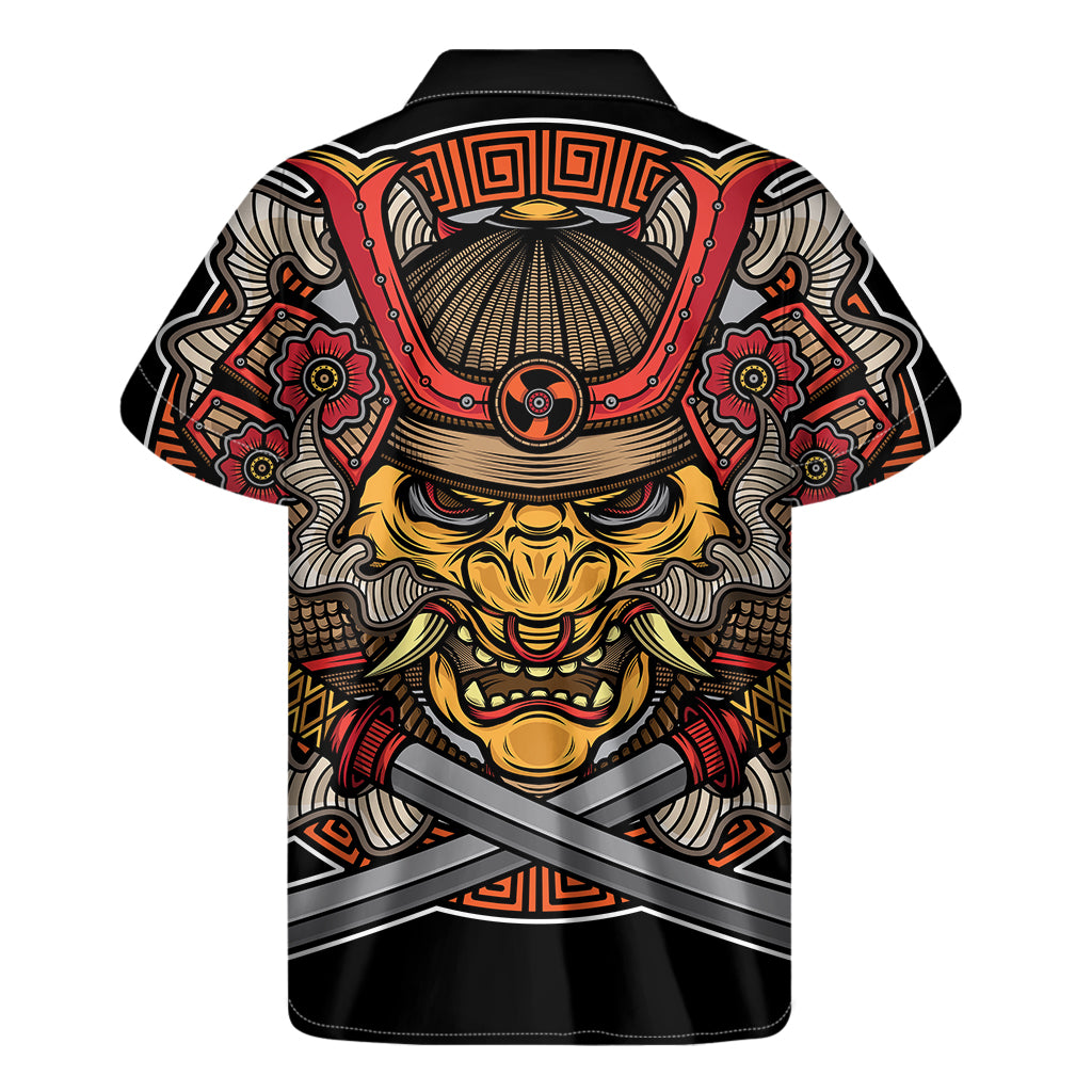 Japanese Samurai Mask Print Men's Short Sleeve Shirt