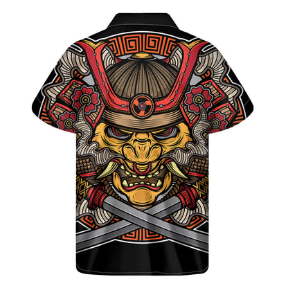 Japanese Samurai Mask Print Men's Short Sleeve Shirt