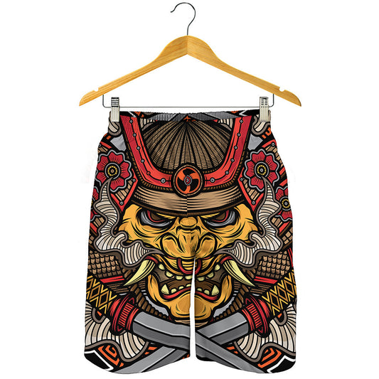 Japanese Samurai Mask Print Men's Shorts