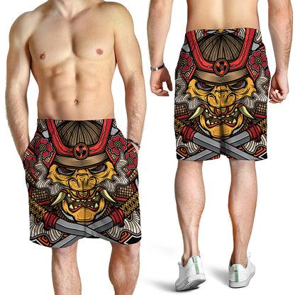Japanese Samurai Mask Print Men's Shorts