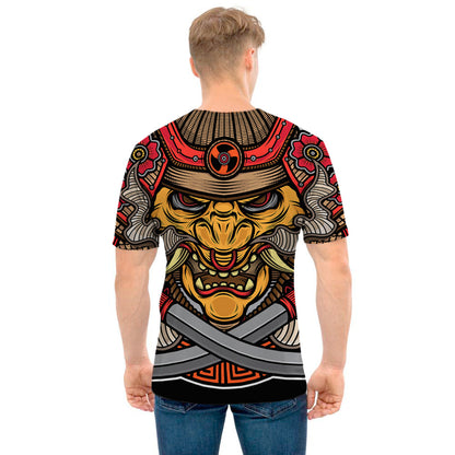 Japanese Samurai Mask Print Men's T-Shirt