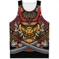 Japanese Samurai Mask Print Men's Tank Top