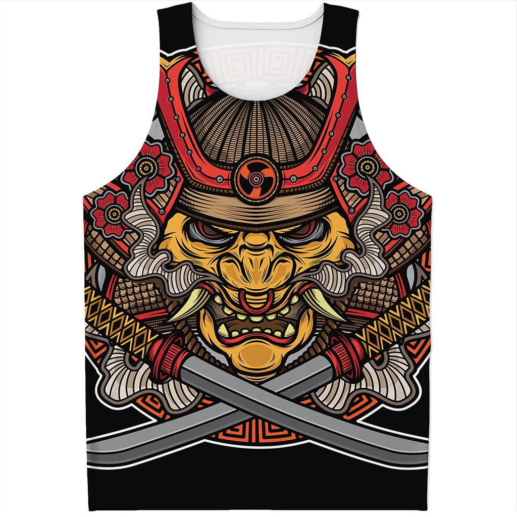 Japanese Samurai Mask Print Men's Tank Top