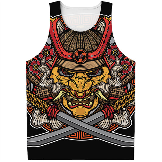 Japanese Samurai Mask Print Men's Tank Top
