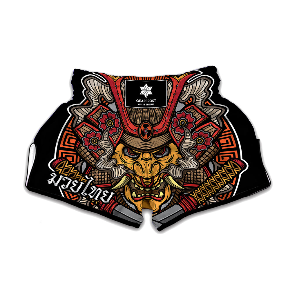 Japanese Samurai Mask Print Muay Thai Boxing Shorts