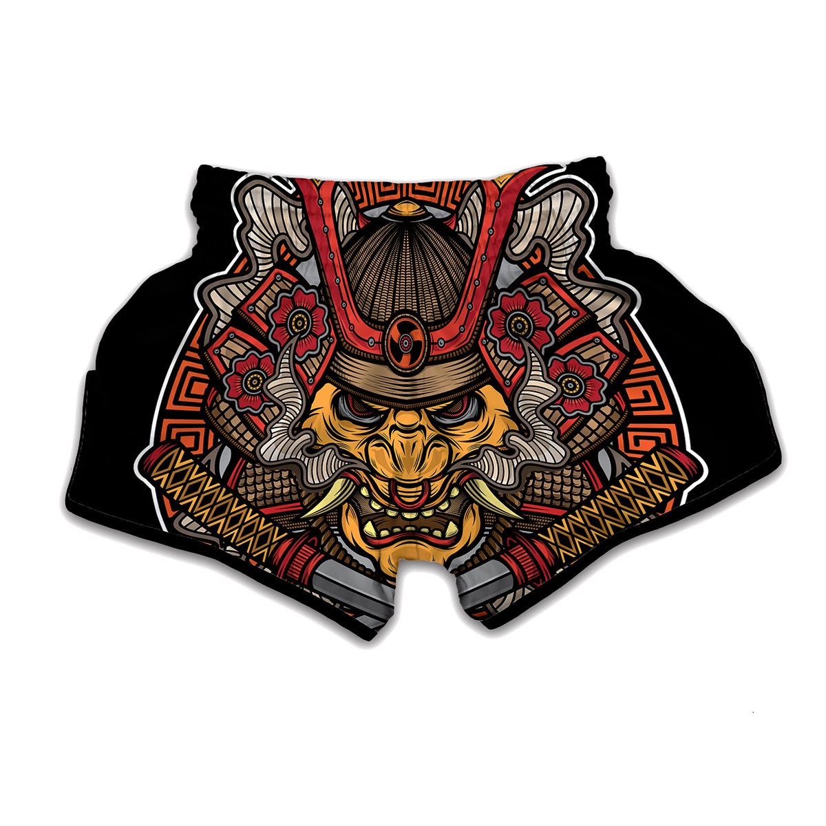 Japanese Samurai Mask Print Muay Thai Boxing Shorts