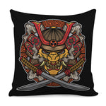 Japanese Samurai Mask Print Pillow Cover