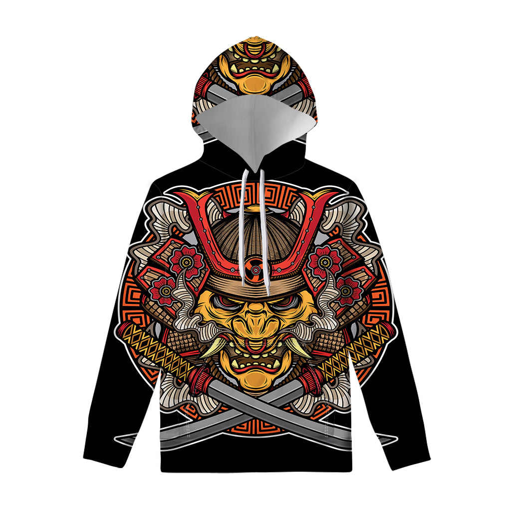 Japanese Samurai Mask Print Pullover Hoodie