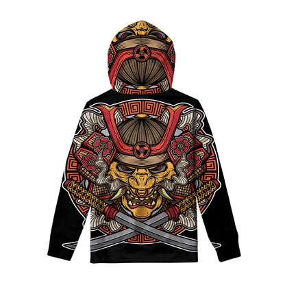 Japanese Samurai Mask Print Pullover Hoodie