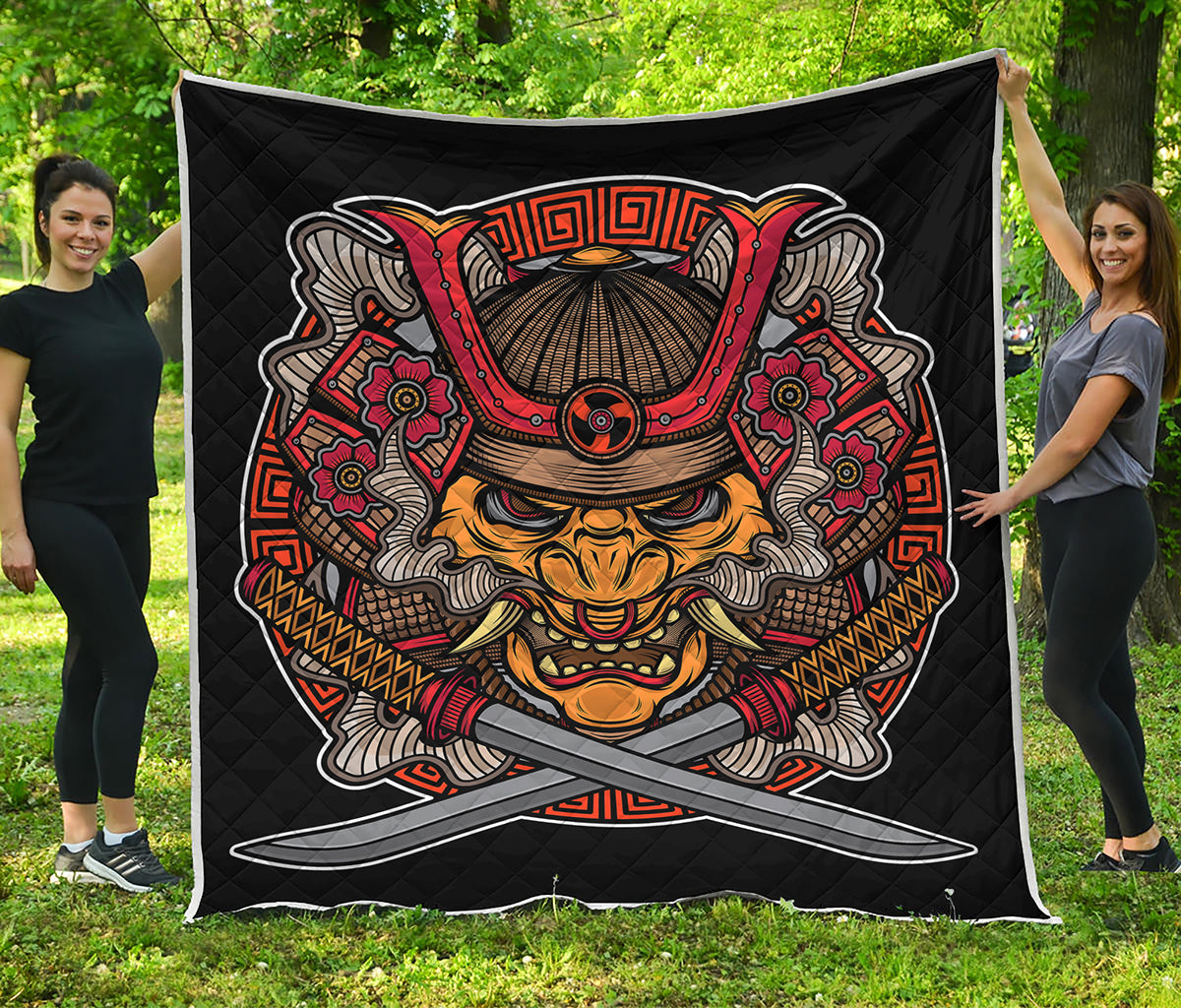 Japanese Samurai Mask Print Quilt