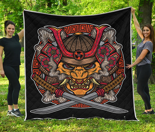 Japanese Samurai Mask Print Quilt