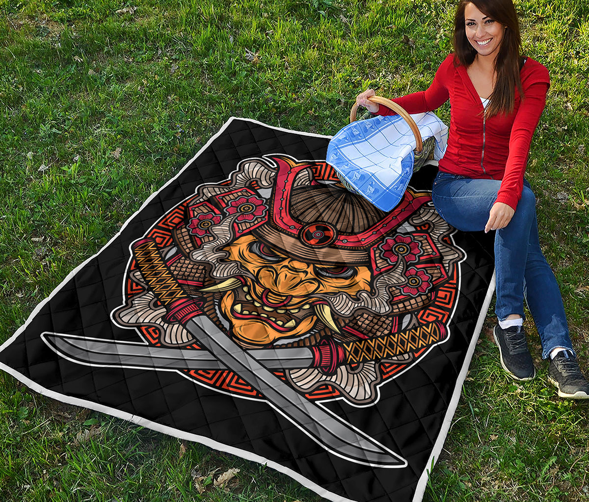 Japanese Samurai Mask Print Quilt