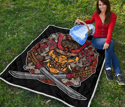 Japanese Samurai Mask Print Quilt