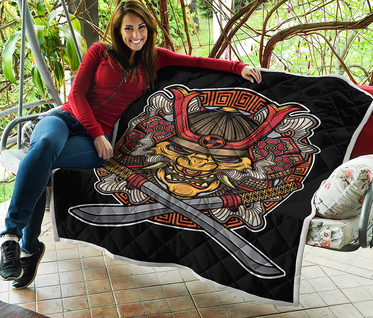Japanese Samurai Mask Print Quilt
