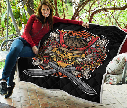Japanese Samurai Mask Print Quilt