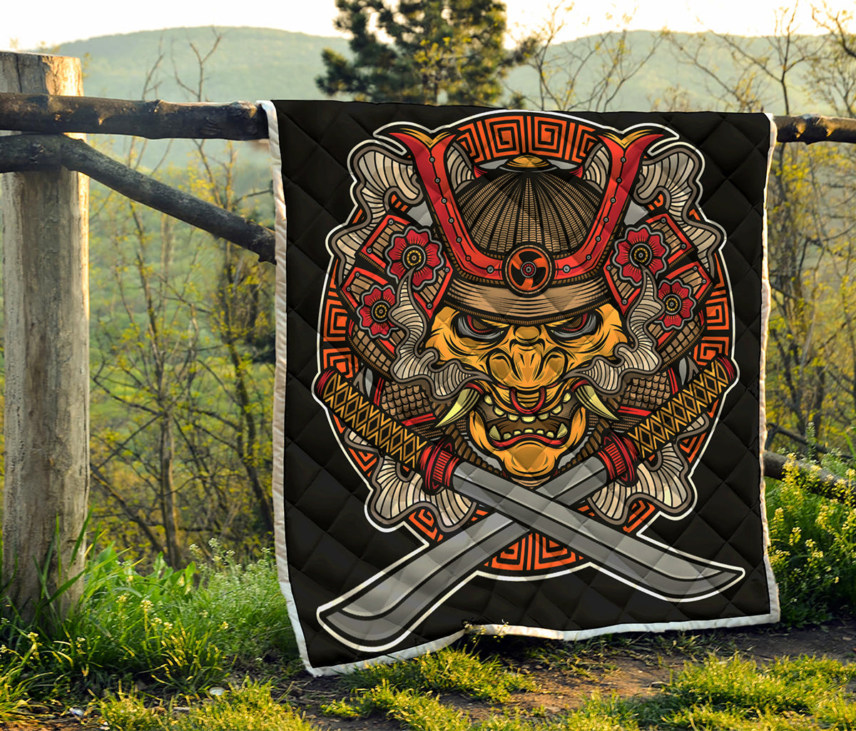 Japanese Samurai Mask Print Quilt