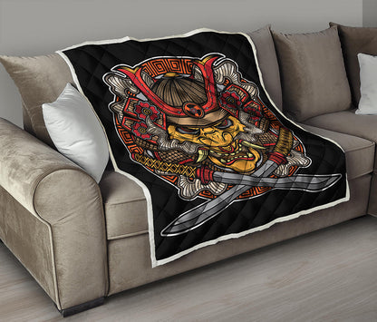 Japanese Samurai Mask Print Quilt