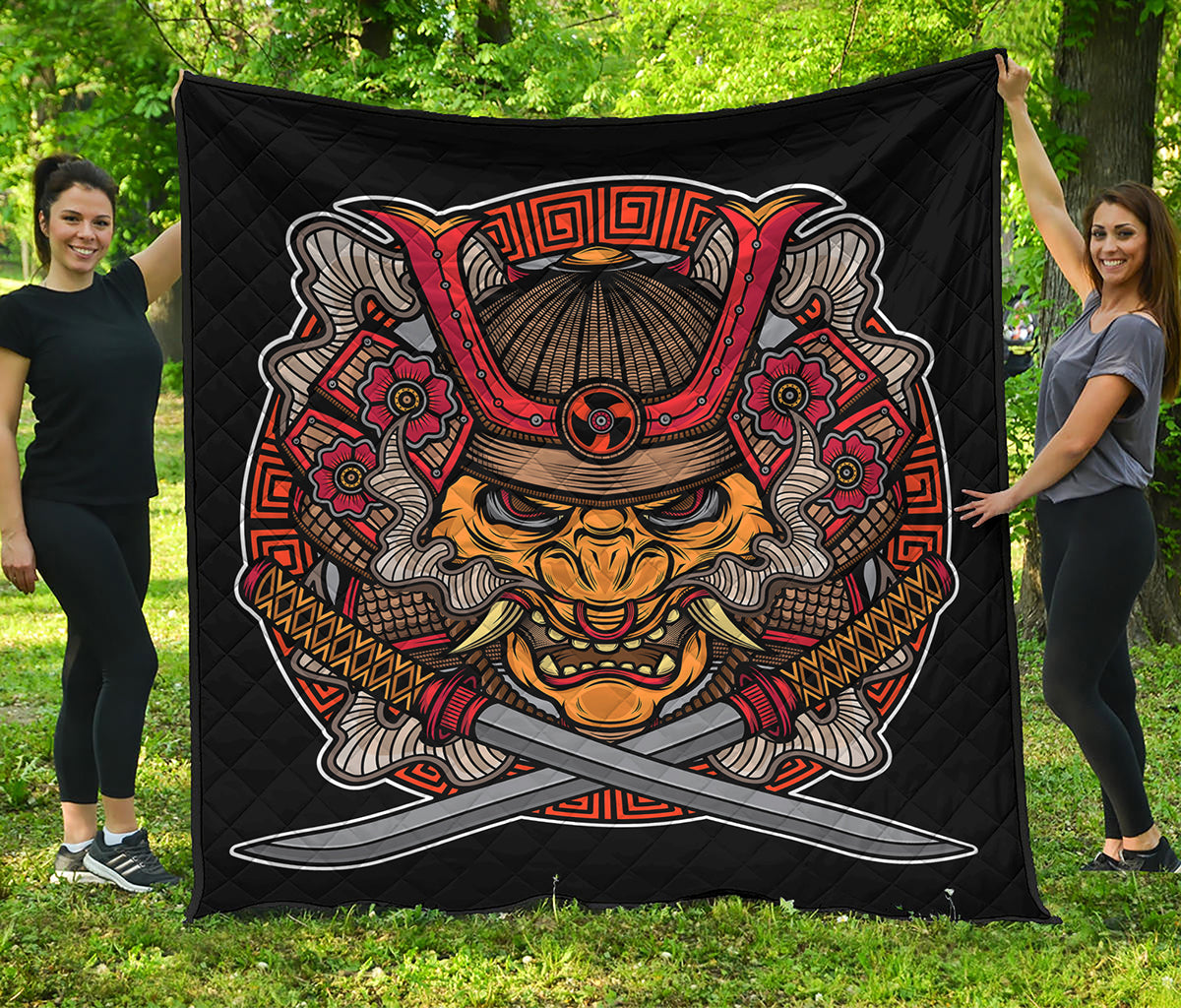 Japanese Samurai Mask Print Quilt