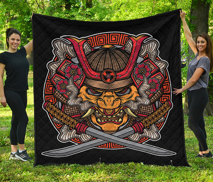 Japanese Samurai Mask Print Quilt