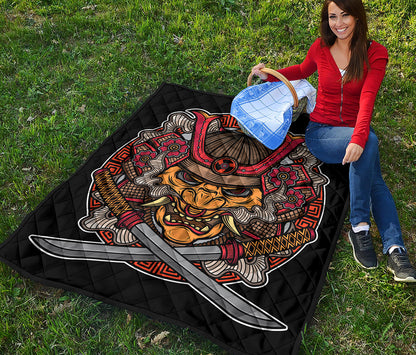 Japanese Samurai Mask Print Quilt