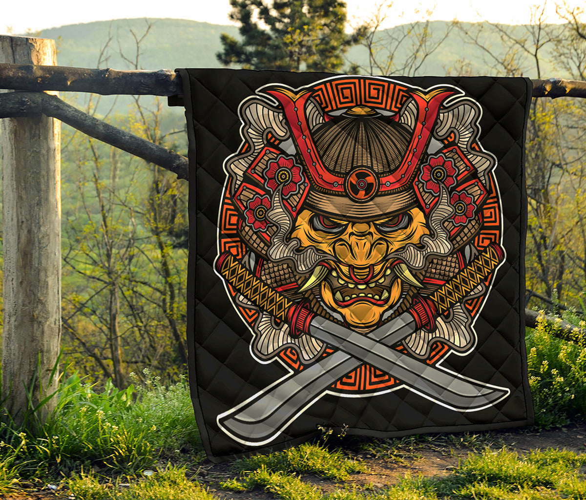 Japanese Samurai Mask Print Quilt