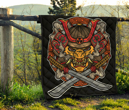 Japanese Samurai Mask Print Quilt