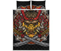 Japanese Samurai Mask Print Quilt Bed Set