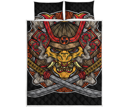 Japanese Samurai Mask Print Quilt Bed Set