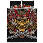 Japanese Samurai Mask Print Quilt Bed Set
