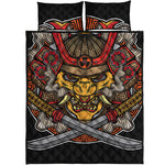 Japanese Samurai Mask Print Quilt Bed Set