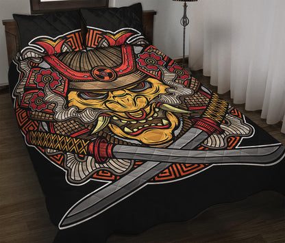 Japanese Samurai Mask Print Quilt Bed Set