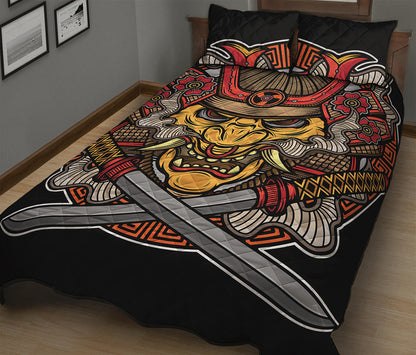 Japanese Samurai Mask Print Quilt Bed Set