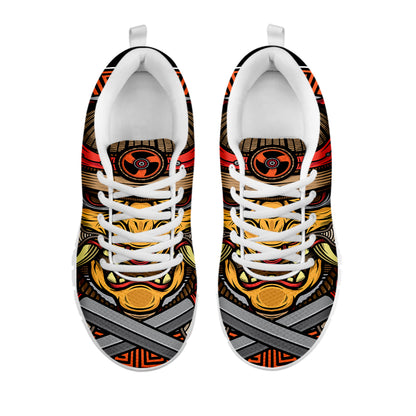 Japanese Samurai Mask Print White Sneakers