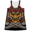 Japanese Samurai Mask Print Women's Racerback Tank Top