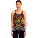 Japanese Samurai Mask Print Women's Racerback Tank Top